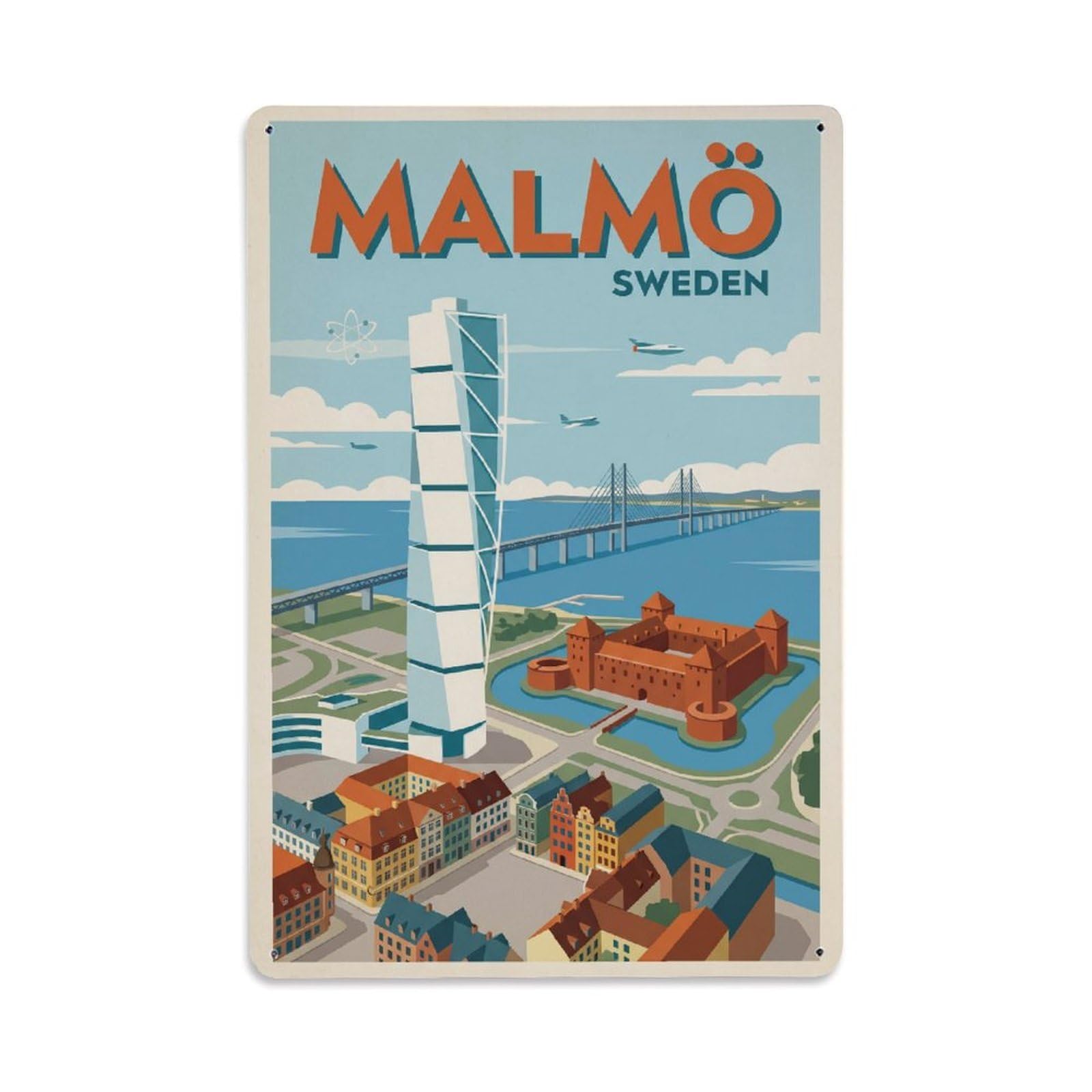 Sweden Malmo Vintage Travel Metal Tin Sign