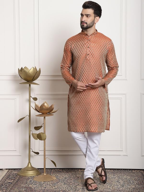 Image of SOJANYA (Since 1958 Men's Jacquard Silk Kurta and Pyjama with Nehru Jacket