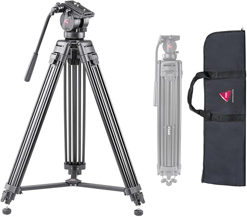 3Pod V3AH - Trípode de video de aluminio de 3 secciones para cámara, trípode profesional para cámara con cabezal fluido de 2 vías, esparcidor de