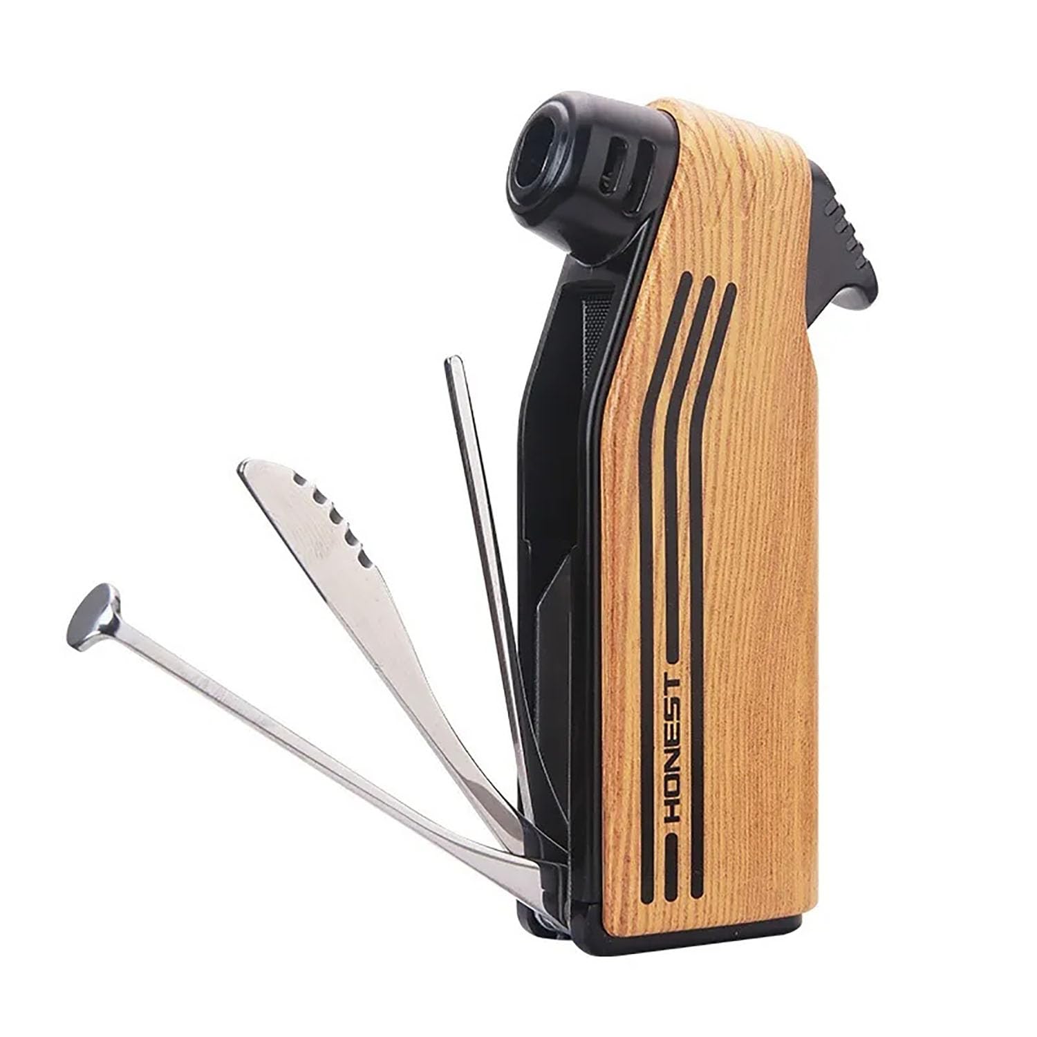 Encendedor de Pipa de Llama Suave con 3 Herramientas de Limpieza de Pipa Butano Recargable Estilo Antiguo Vintage para Chimenea, Vela, Camping, Barbacoa (sin Gas)