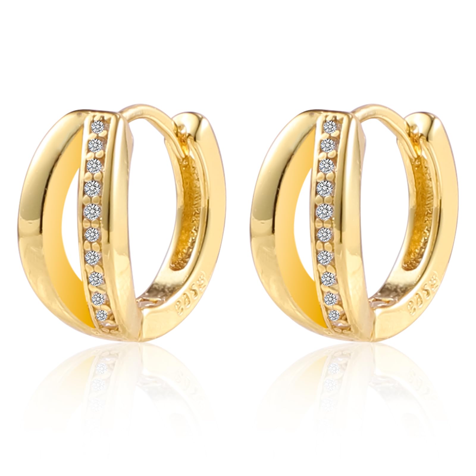 lasuroa Pendientes de Aro Pequeños para Mujer, Mini Pendientes de Aro Doble Pendientes Aro con Diamantes Hipoalergénicos Aros Pequeños Delicados Joyas Regalos para Niñas