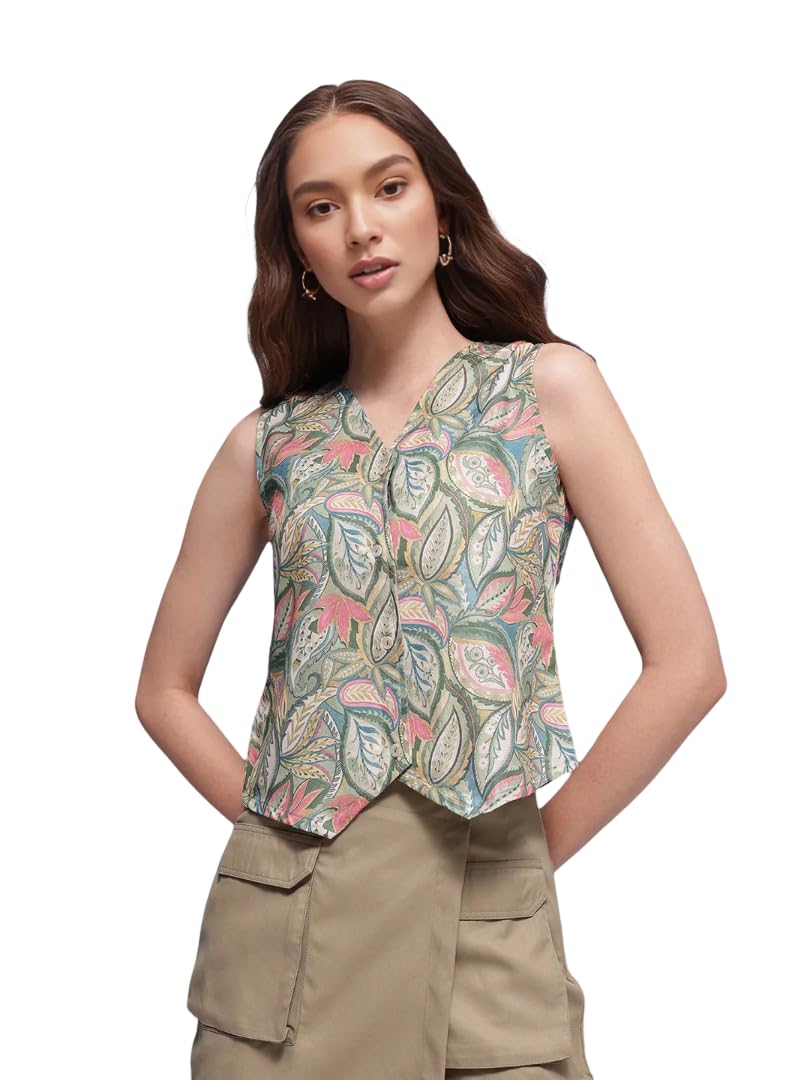 Women's Printed Corset Waistcoat Vest | Sleeveless V-Neck Printed Waist Coat | Formal Korean Style Waistcoat Vest Tops for Women