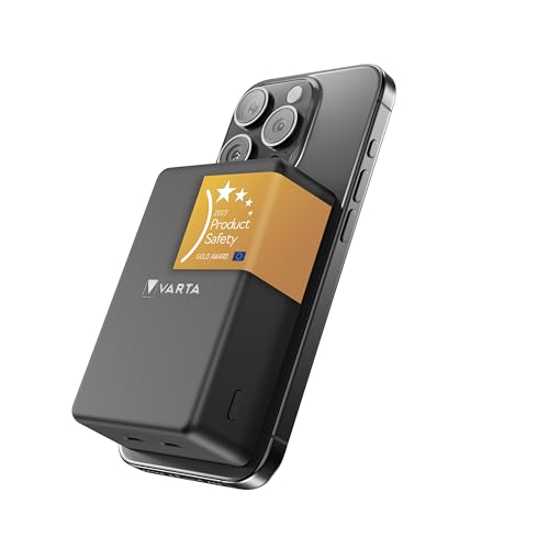 VARTA Power Bank 10.000mAh, powerbank magnetico, Mag Pro Power on Demand, caricabatterie portatile con USB C, compatibile con MagSafe e Qi Standard (per compatibilità con iPhone e Android), grigio