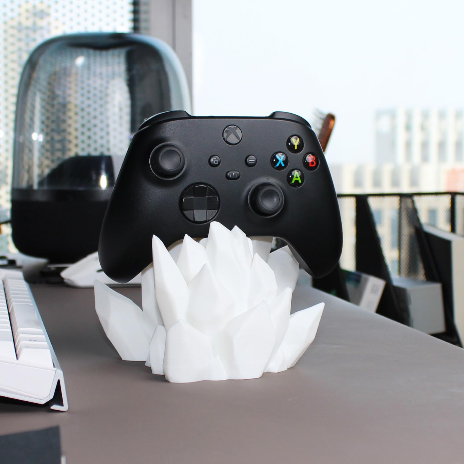 3D-Druck Handgrip-Ständer mit Kristall-Design, E-Sport-Raumdekor, für PS5, Xbox und andere Konsole,Kopfhörnerhalter,Weiß