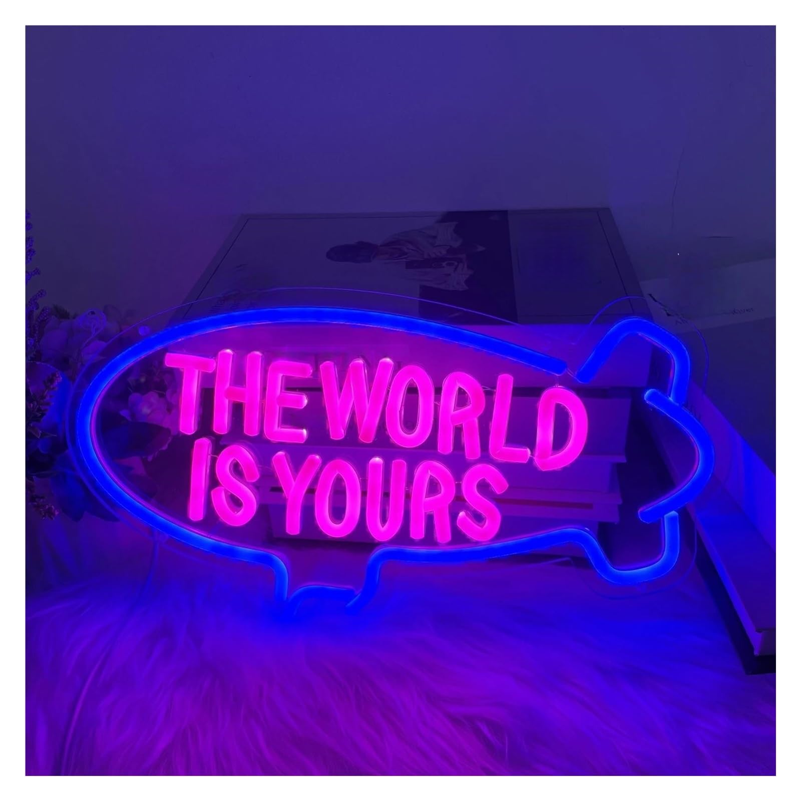Lemst D Signs Lamp The Worl Is Yours Neon Signs Usb Powere Adjustable Brightness Letter Lights Suitable For Club Ecor 30Cmx40cm(D)