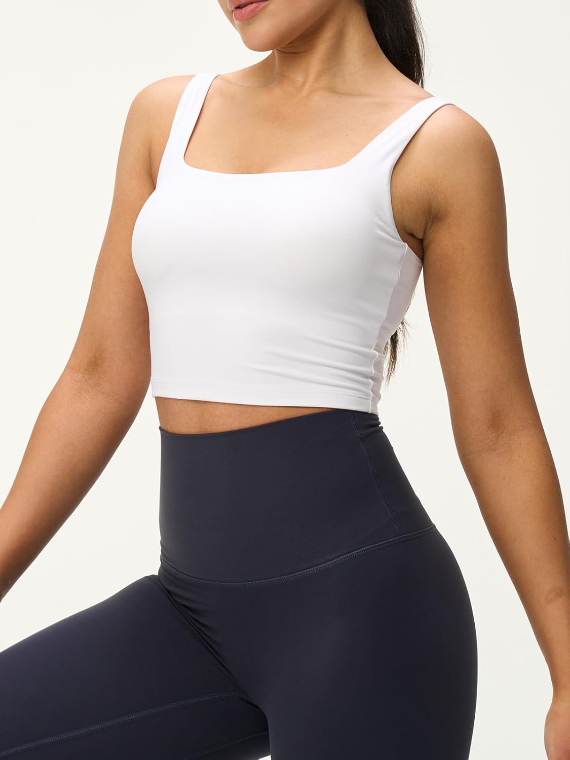 Womens U Neck Longline Padded Sports Bra Crop Tank Top Supportive Wide Straps Yoga Workout Bras,Light Compression - Image 5