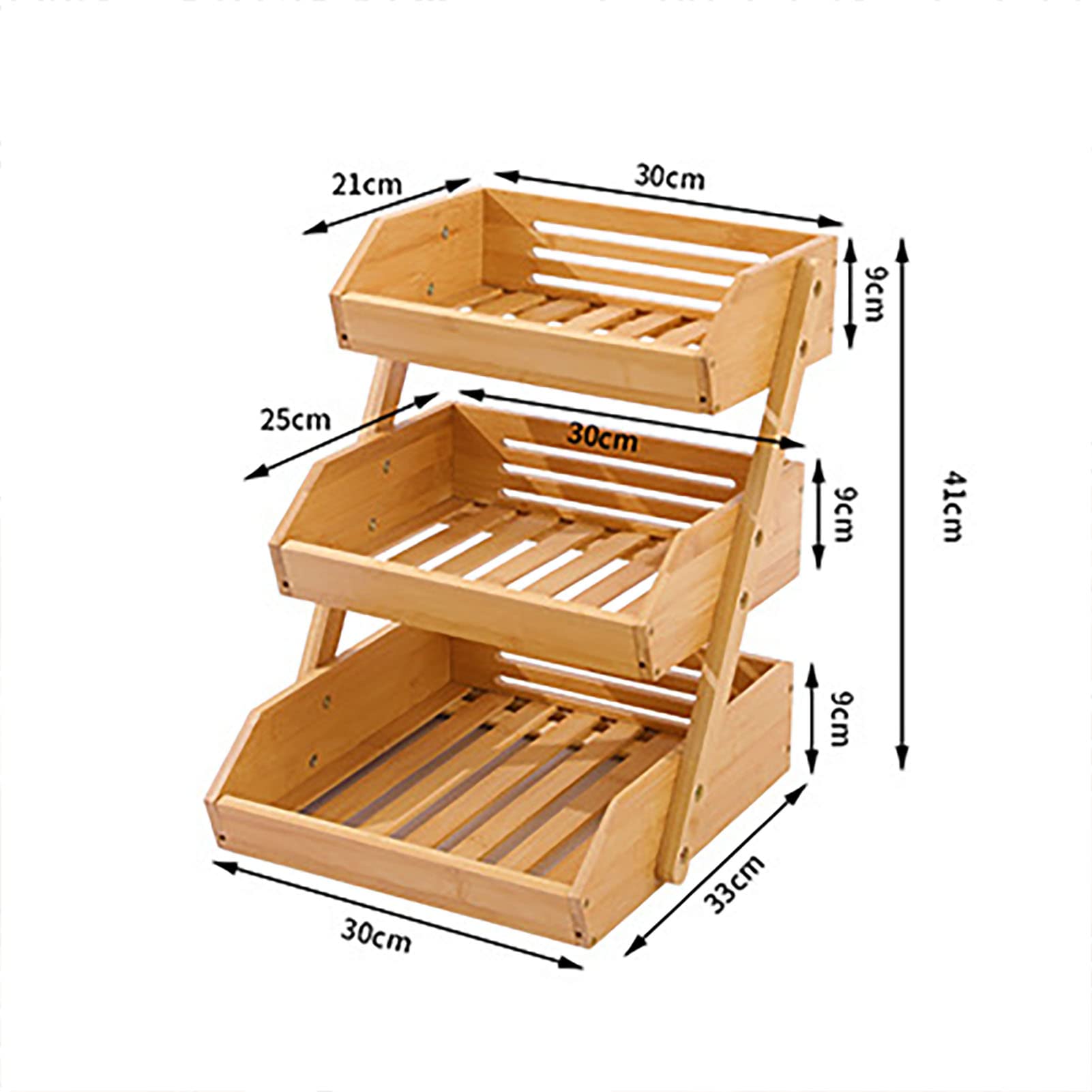 Tyenaza Corbeille à Fruits en Bambou à 3 Niveaux - Support de Bol à Légumes de Grande Capacité Pour Garde-manger de Cuisine, Pommes de Terre (30 * 33 * 41cm)