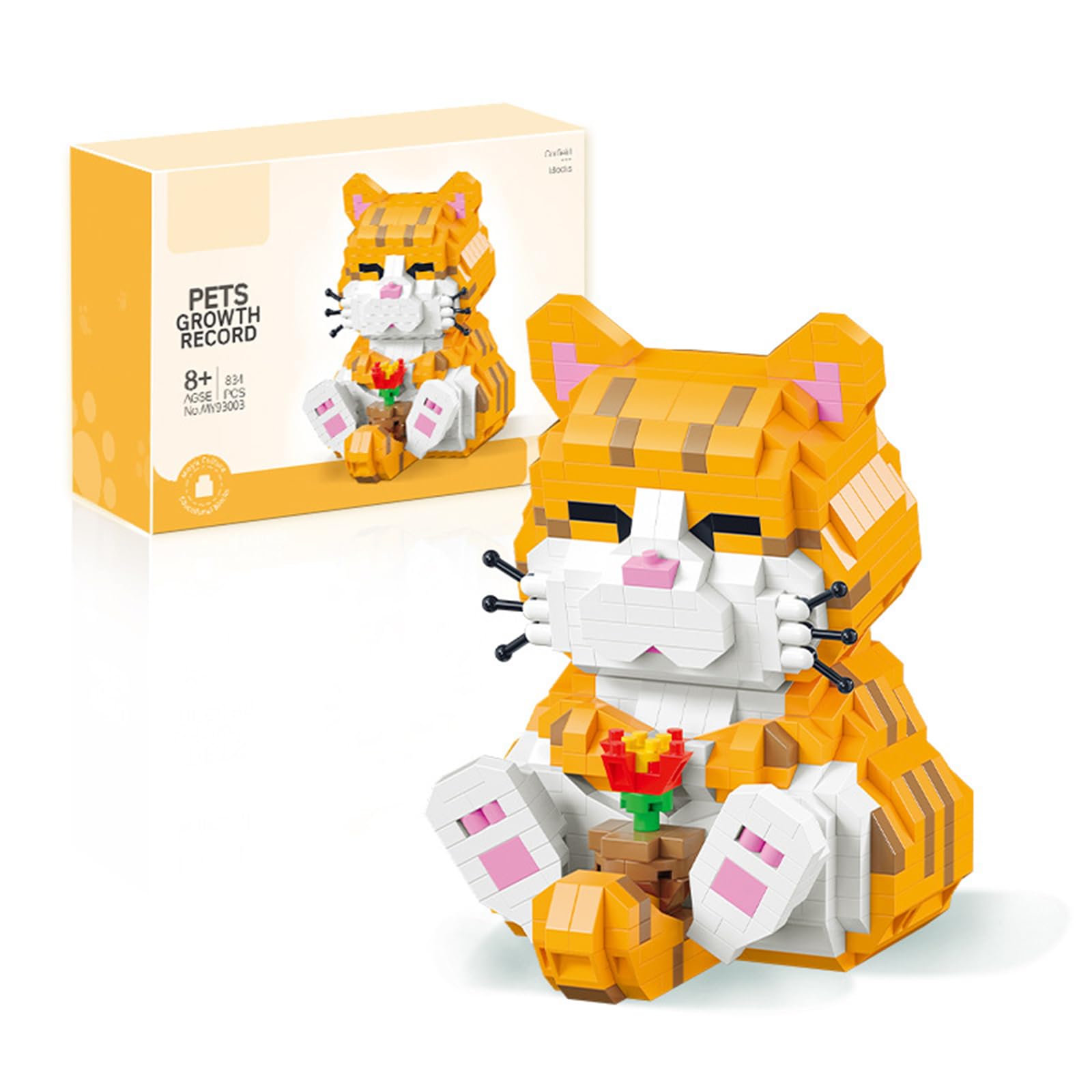 NOOLY Cute Pet Series Micro Building Block For Home And Office Decoration WKLJM-06 (Orange Cat, 834 Pcs), Small - Image 3
