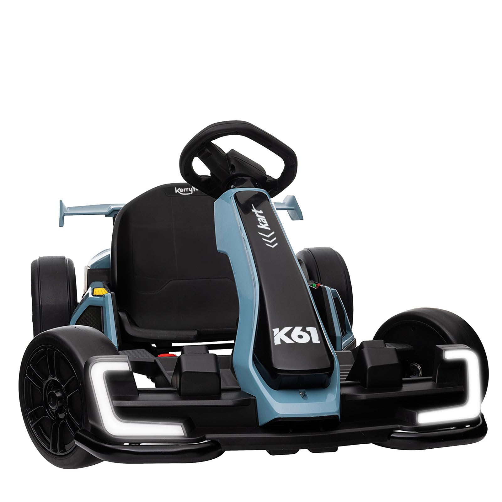 KerryYoo K61 Go Kart Electric Drift Kart with Length Adjustable Seat, 24V Outdoor Ride on Toy with 4 Speed Mode, Crazy Cart for Kids 6-12 Years Old, Fast 300W Motor, 8.5 MPH, Bluetooth - Blue