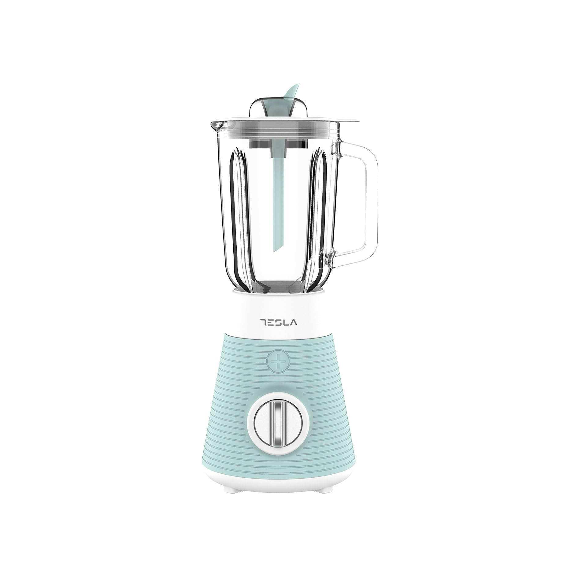 TESLA BL510BWL Blender (500W, szkło, pojemność szkła 1,5L, 4 ostrza ze stali nierdzewnej, 1 poziom prędkości, system nawijania kabli, powłoka silikonowa) Niebiesko-biały