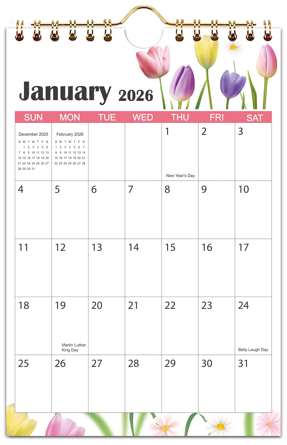 Cabbrix Mini-Wandkalender 2025-2026 – 15,2x22,9 Cm, Vertikal, Mit Haken, Von Juli 2025 Bis Dezember 2026