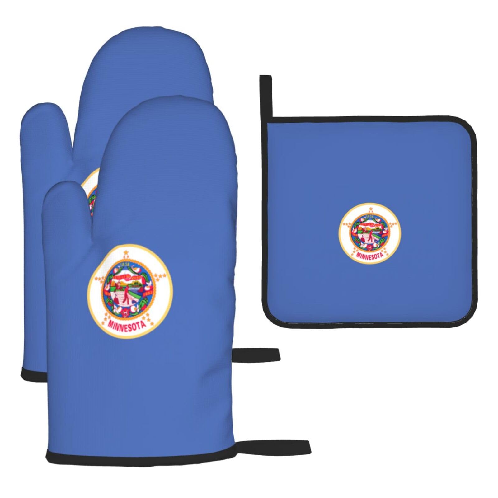 Minnesota State Flag Print Oven Mitts Kitchen Gloves Set Everyday Baking Grilling Microwaving Cooking Gift