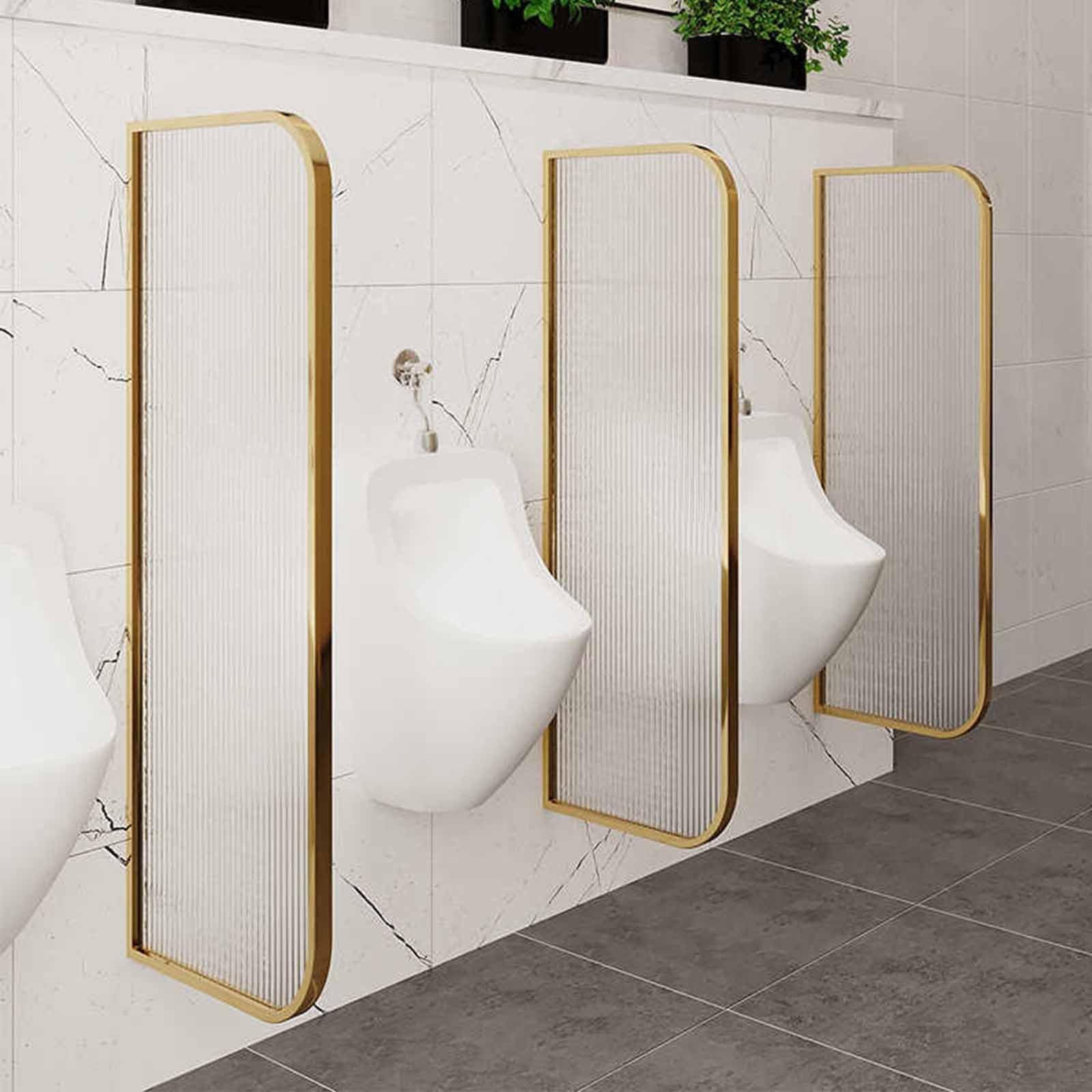 Divisor para urinario hombre, juego de 2, 100 x 40 cm, dorado, fijación de pared, panel de privacidad de acero inoxidable con vidrio translúcido para lugares públicos, hoteles y hospitales.