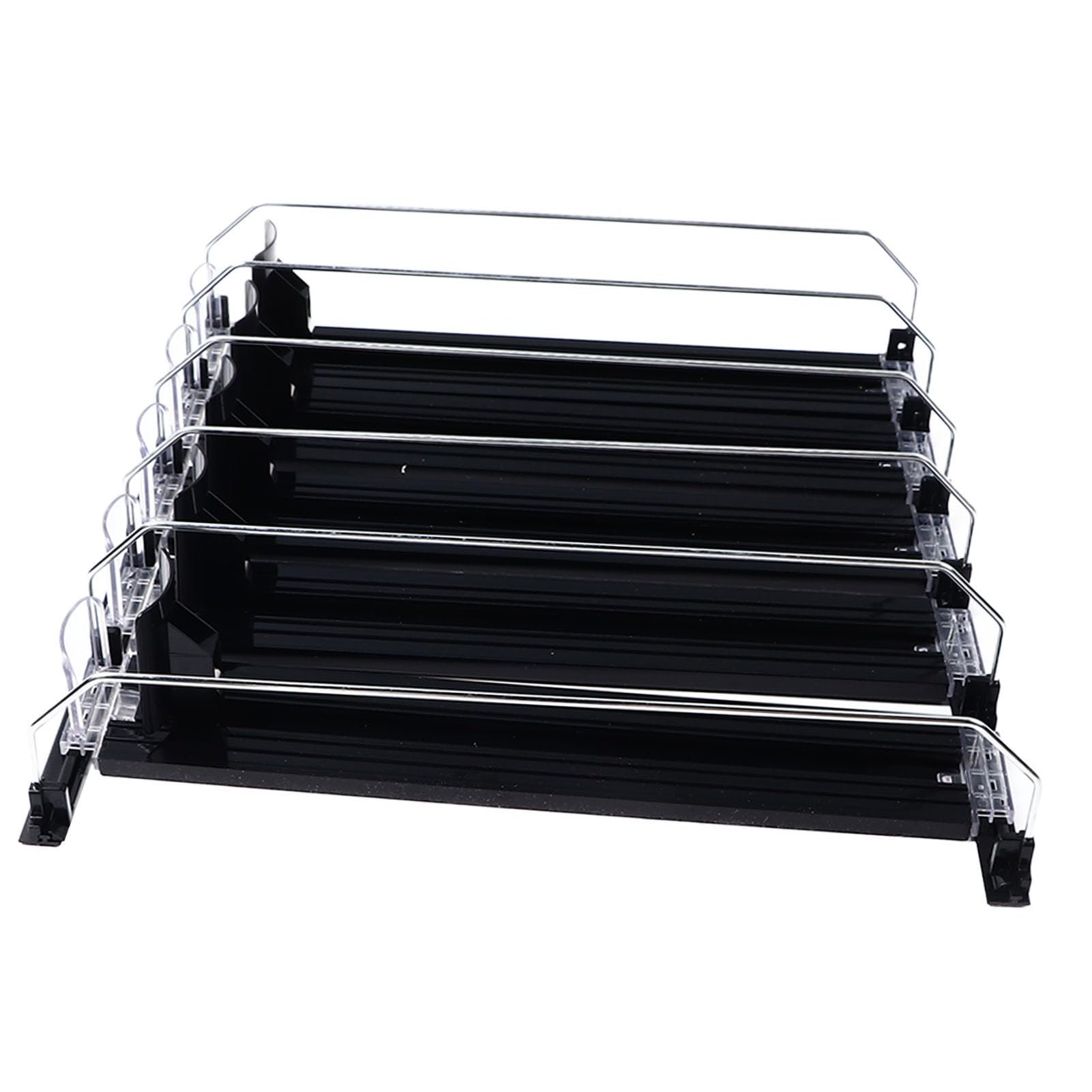 Empujador de Latas de Refresco, Dispensador de Bebidas, Organizador de Latas con Ancho Ajustable y Tiras Adhesivas de Carga de Resorte, Ideal para Refrigerador (BLACK)