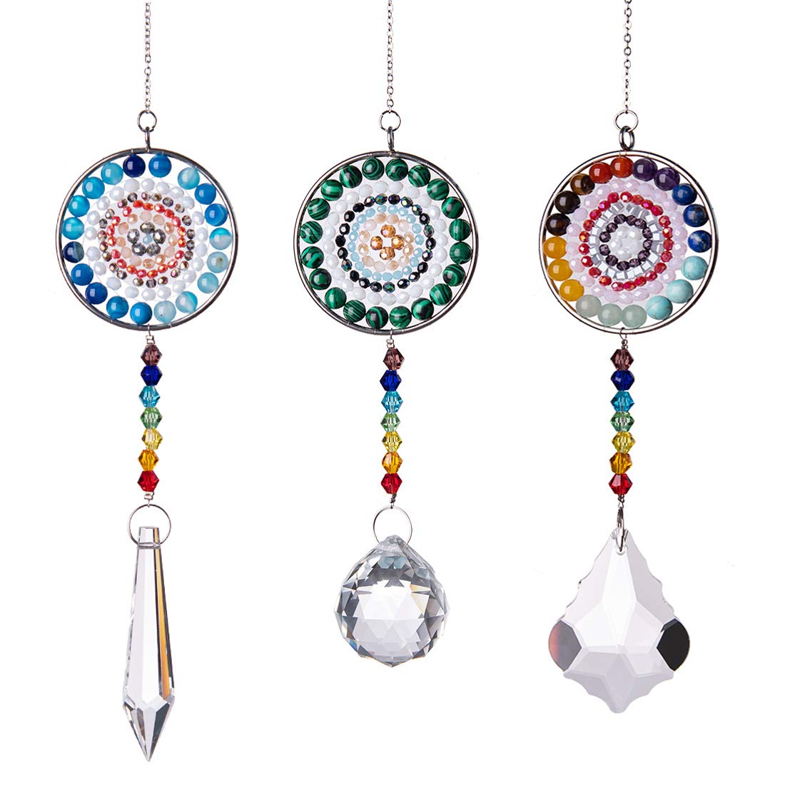 LONGSHENG Mandala Baum Des Lebens Sonnenfänger – 3-teiliges Set Aus K9-Glas Für Fenster & Garten