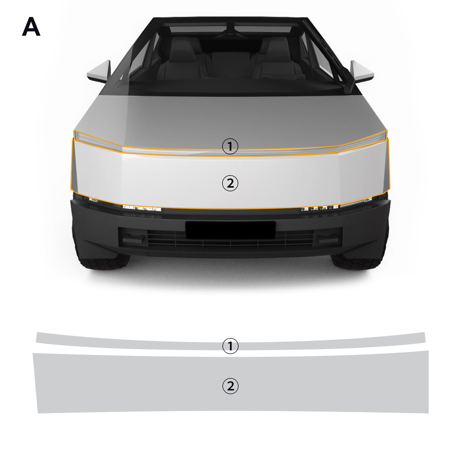 FDAIUN for 2024-UP Tesla Cybertruck PPF Precut Gloss Clear Car Paint Protective Film Self Healing TPU HD Film Scratch Protector Exterior Accessories (Front Bars + Headlights 2Pcs)