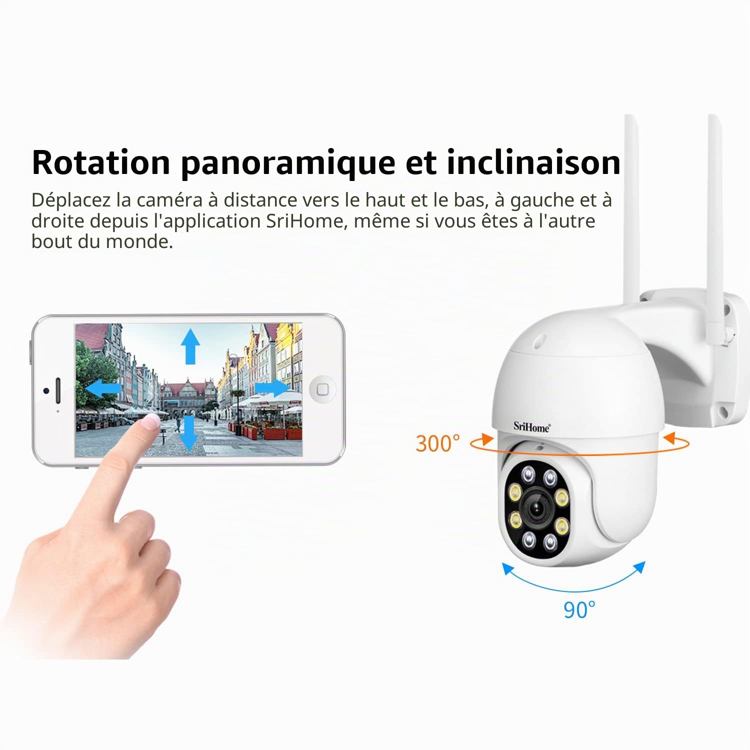 SRIHOME Caméra de Surveillance de sécurité, 1080P WiFi PTZ, Suivi de Mouvement Automatique, Vision Nocturne, IP66 imperméable à l’Eau, Audio 2Way