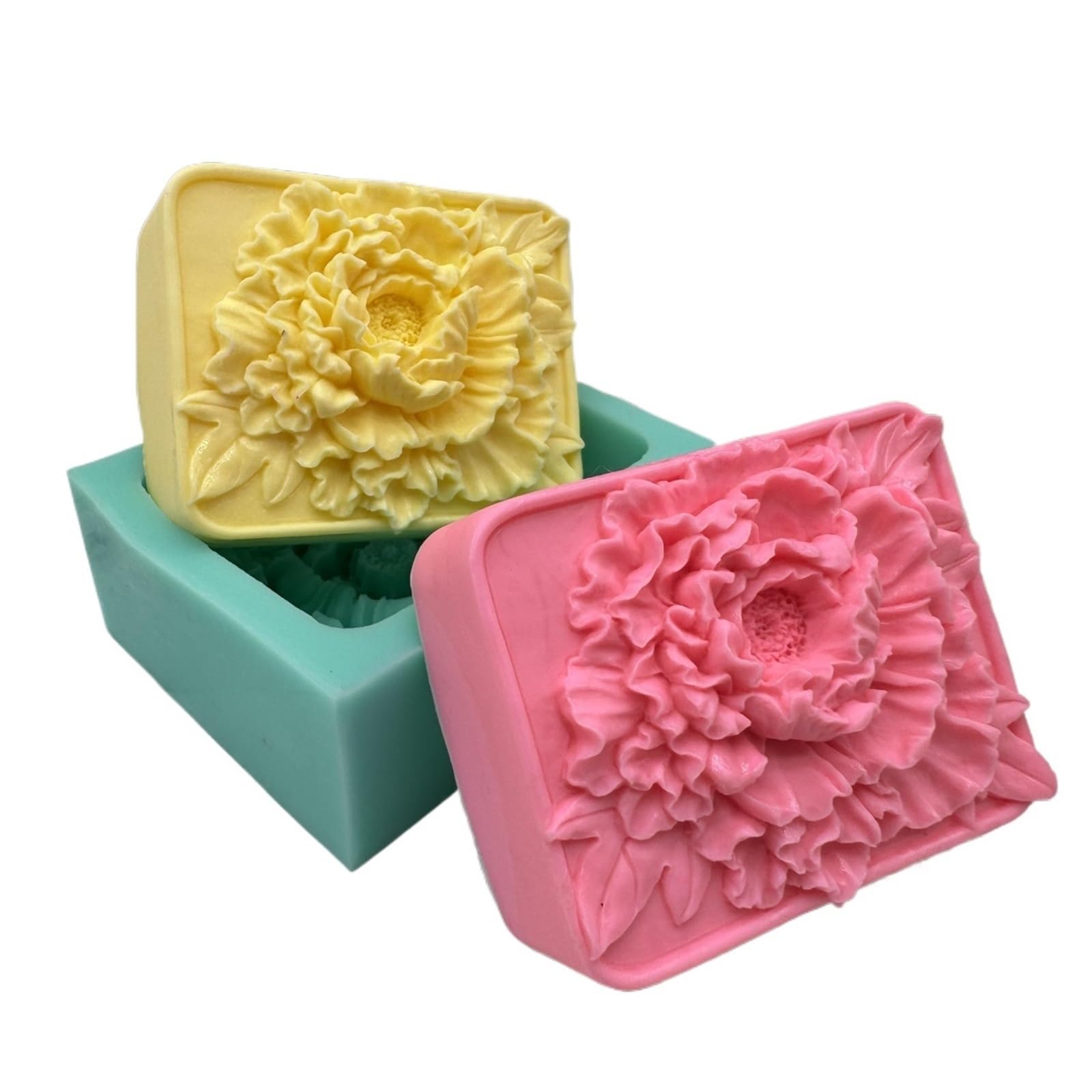 3d Elegant Sunflower Soap Mold Rectangle Silicone Making Molds DIY Handmade Bar Mould For Lotion Bars for Making Soaps Bar(Peony flower 1)