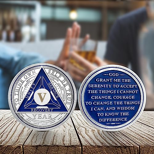 Image of Imasoner 5 Year Sobriety Coin AA Medallion Anniversary Chip Alcoholics Anonymous Recovery Token Gift for Men & Women