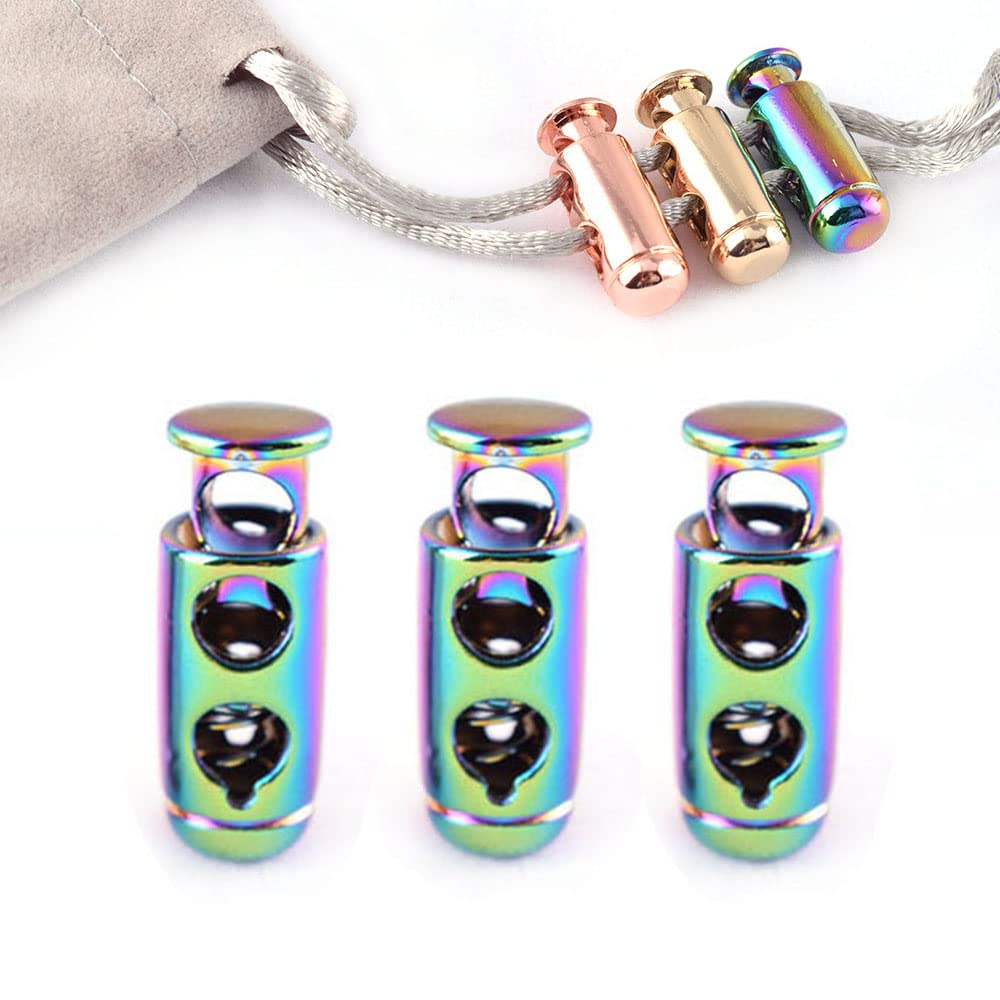 BEKWS Metal Toggle Spring Stop Fastener - Spring Fastener Cord Lock Double Hole Round Toggle End