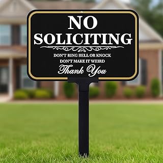 No Soliciting Signs for House With Stake, No Soliciting Sign for Front Door 14x10 inch/37 inch Height - Polite Warning with UV Ink Aluminum Sign for Lawn, Back Yard and Doorway