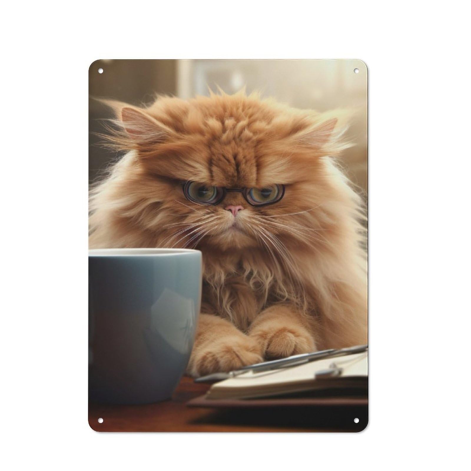 Junmoney Angry Cat Drinking Coffee Nostalgic Decorative Tin Plaque 40X30cm Featuring Classic Pub Decor For Cafe, Pub, Workshop Or Home Bar