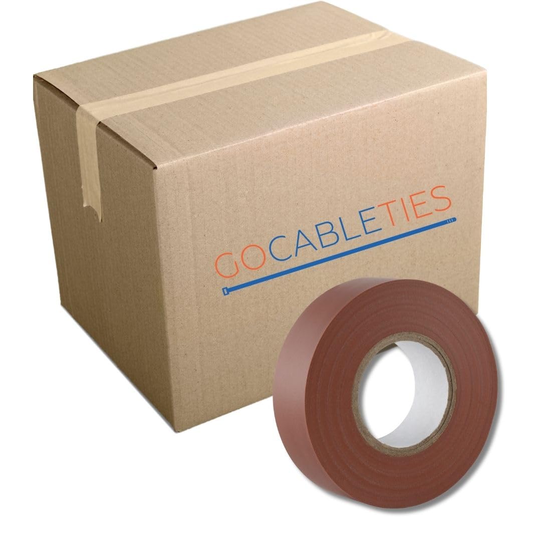 Gocableties Brown Electrical Tape, 19mm x 20m, Bulk Box of 50 Rolls, Strong Self-Adhesive PVC Insulation Tape for Insulating, Repairing and Protecting Electrical