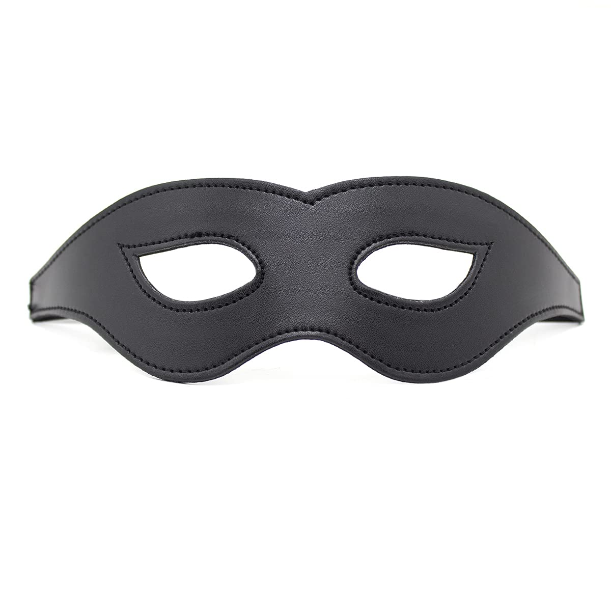Black Leather Costume Mask for Halloween, Masquerade, Party And Carnival Ball, Women and Men's Cat Costume Eye Mask (Black-1)