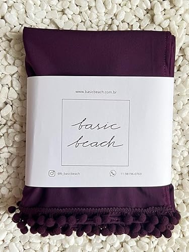 Canga de praia lisa uva com pompom