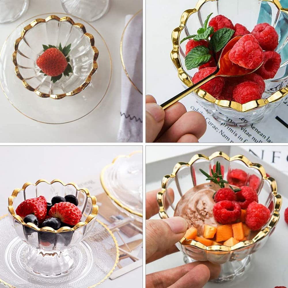 CLQ Cuencos de Postre para Helado Forma de Flor Vidrio Transparente Cristal degustación Tazas para Servir Postre Frutero-2pcs