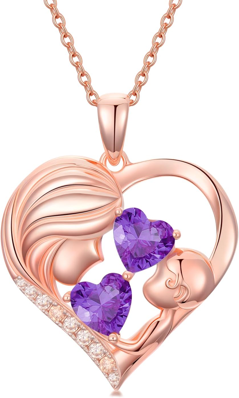 Mother Daughter Birthday Gifts for Her Women Rose Gold Plated Mom Heart Pendant wit...