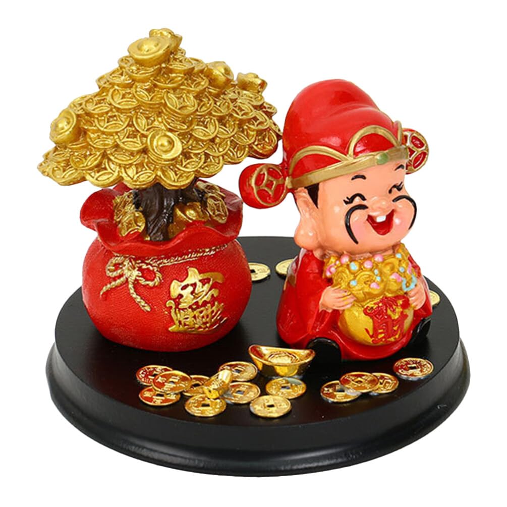 COHEALI Feng Shui Coin Tree Fengshui CAI Shen Statue God of Wealth Figurine Chinese Zhaocai Sculpture Resin Fortune Statues Treasure Basin with