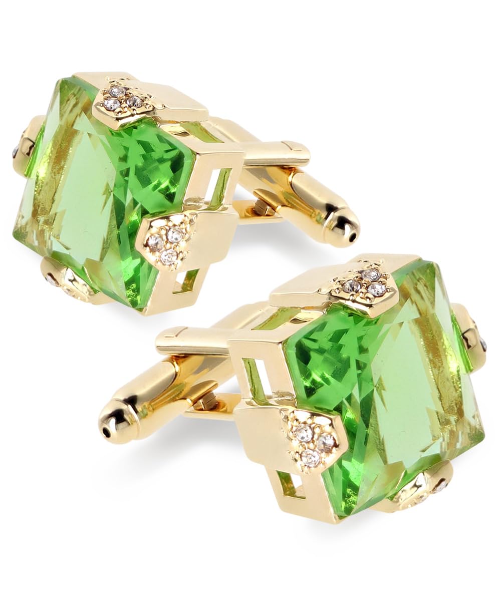 Vittorio Vico Princess Cut Color Stone Cuff Links (Emerald/Gold, CL-1314)
