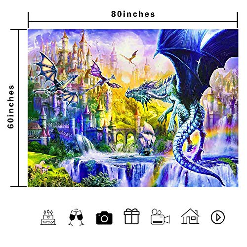 X-Sister Fantasy Castle Dragon Tapestry Cartoon Game Fairy Tale Colorful Waterfall Landscape Wall Hanging Short Plush 8060 Inches Living Room Bedroom Dormitory Digital Printing Home Decoration Ta2112 #TOP4