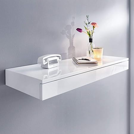 Pureday Wandkonsole Esther - Wandregal mit Schublade - Holz - Weiß