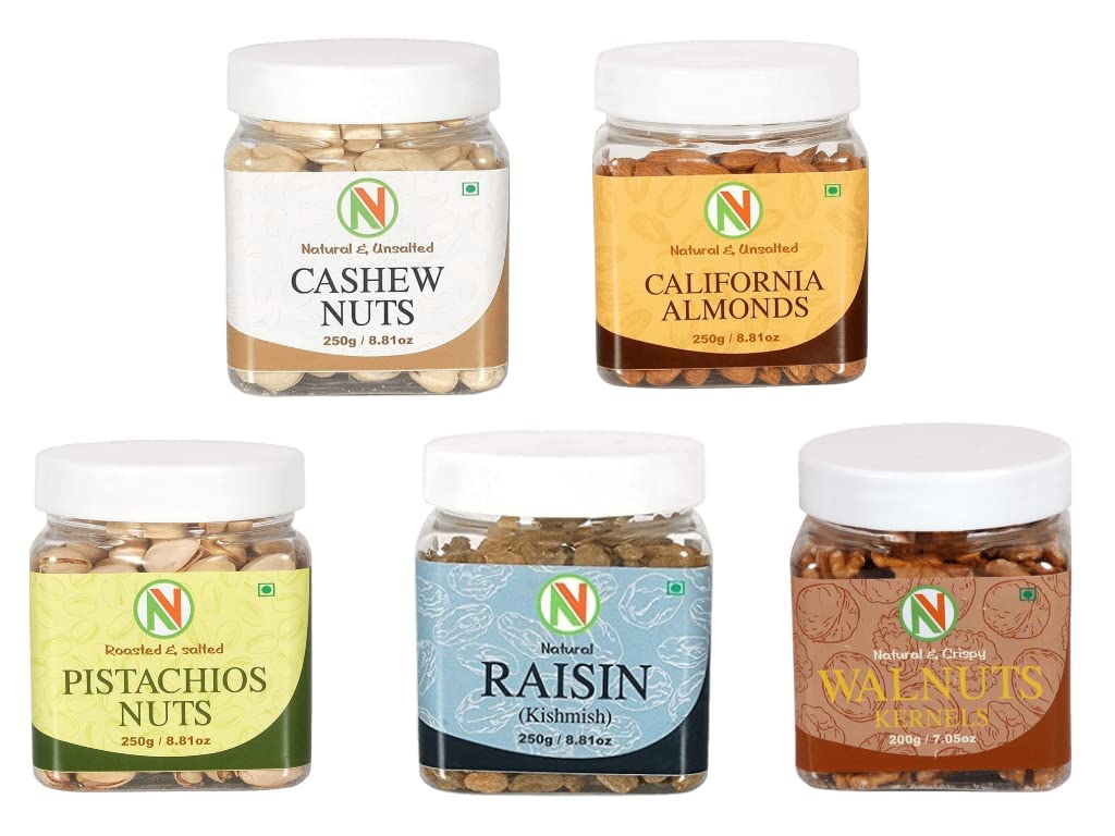 NatureVit Mixed Dry Fruits Combo Pack, 1.2 Kg (Almonds, Cashews, Pistachios, Raisins, 250g Each and Walnut Kernels - 200g) (B0BH94N3TR) Amazon Price History, Amazon Price Tracker
