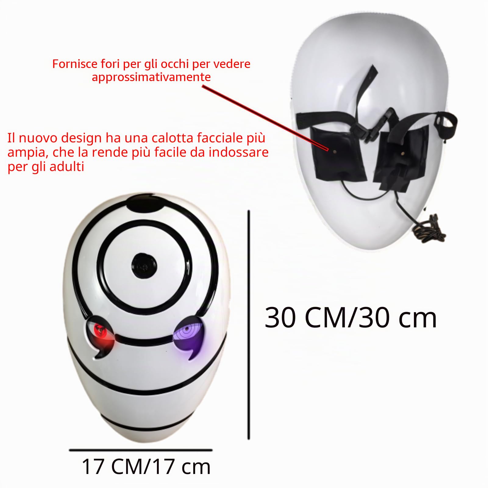 Uchihaas Maschera di Obitoos,Halloween Led Maschera Horror,Universale Halloween Maschera Per Adulti Uomo Donna Carnevale Cosplay Festa dei Mascherata Party