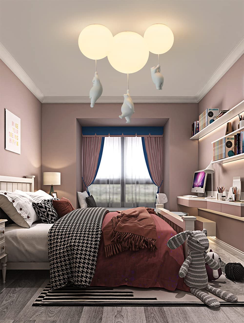 Plafoniera Bambini Bianca Paralume in Vetro Stanza Ragazzi Ragazze Piccolo Orso Camera da Letto Illuminazione Interni Lampadario Luci Sospese Lampada A Sospensione Base G9 Luce Bianca 6000K,A,Ø25CM
