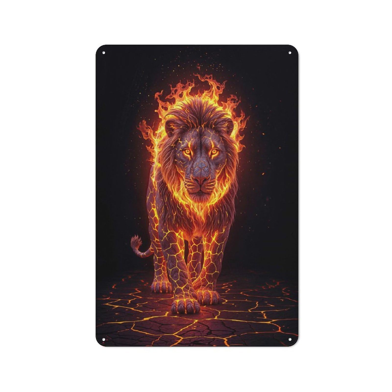 Junmoney Style-16 Volcanic Fiery Lion Printed Tin Plaque, Small Wall Accent For Coffee Corner, Diner Or Kitchen Decor, 30X20cm