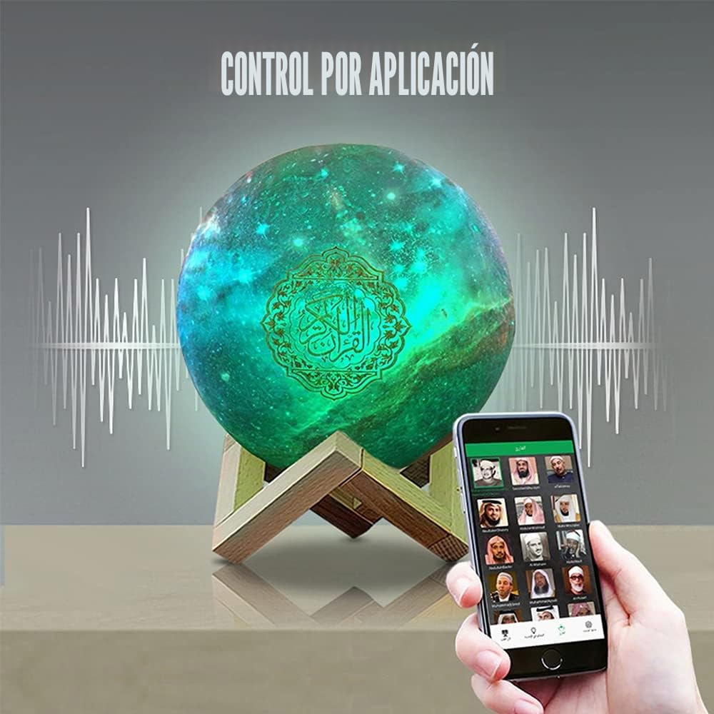 Quran Lámpara de Luna, Altavoz Bluetooth Smart Touch, Luz nocturna 3D, luz de luna 3D, lámpara de noche LED, 7 colores, cambio de color, lámpara de mesita de noche (B)