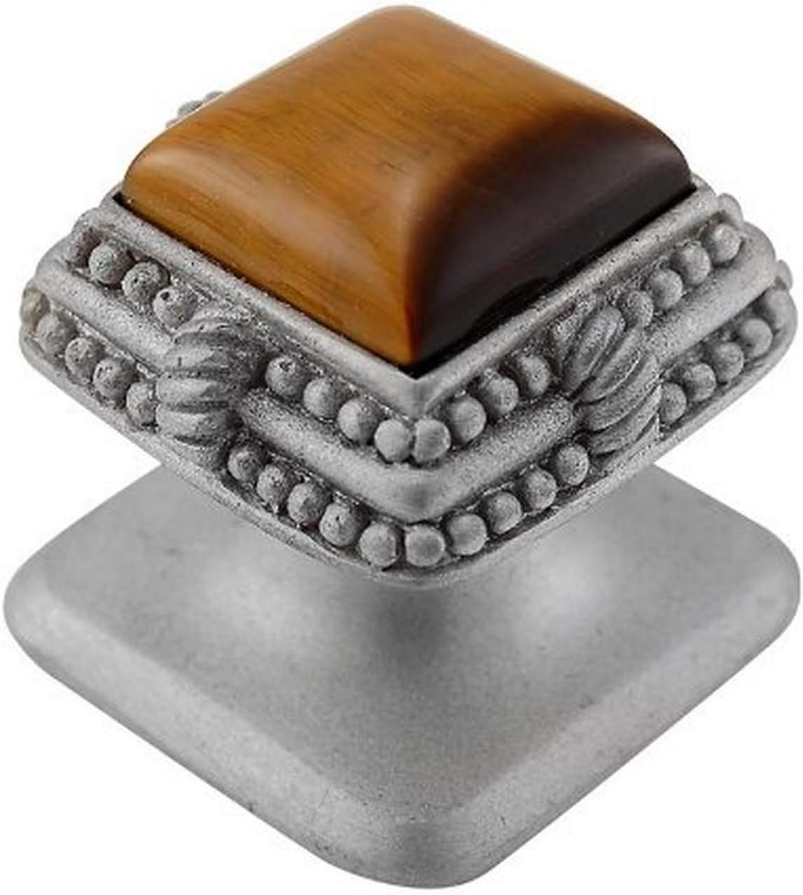 Vicenza Designs K1145 Gioiello Square Stone Insert Style 3 Knob, Tiger's Eye, Small, Satin Nickel