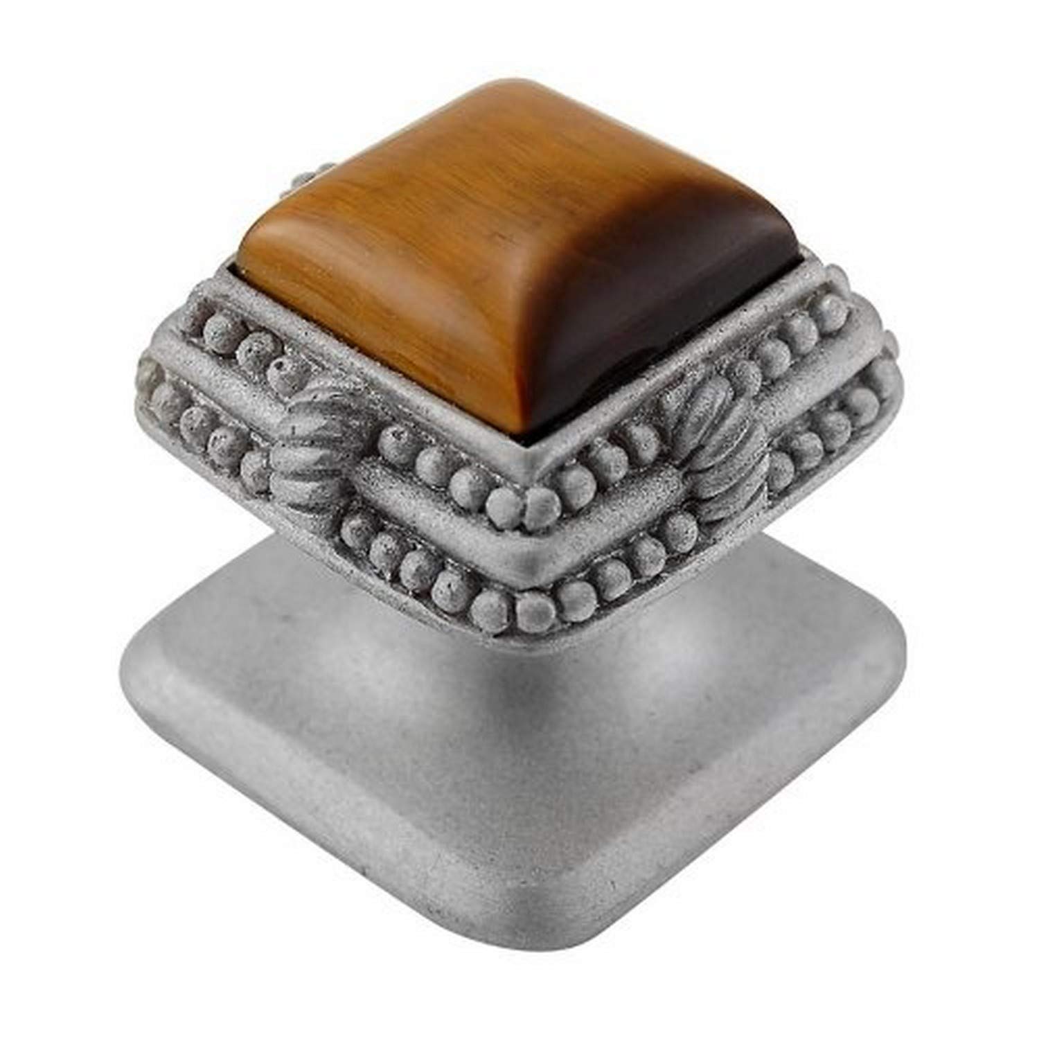 Vicenza Designs K1145 Gioiello Square Stone Insert Style 3 Knob, Tiger's Eye, Small, Satin Nickel