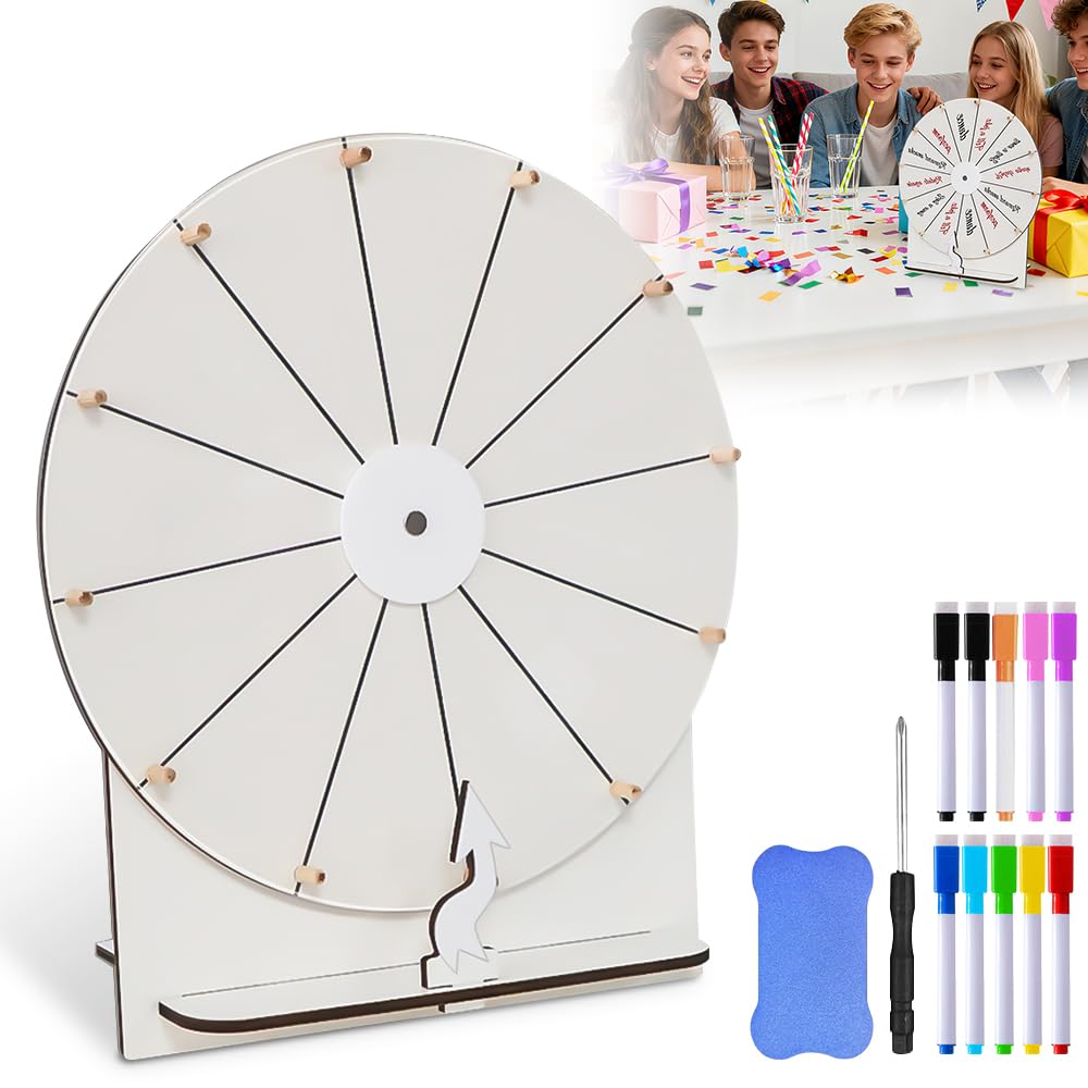 Ruleta De La Suerte, Ruleta Giratoria, Comprar Rueda De La Fortuna con 10 Rotuladores, Goma De Borrar y Destornillador, Rueda de La Fortuna De Madera para Juegos De Palabras, Año Nuevo, Fiesta