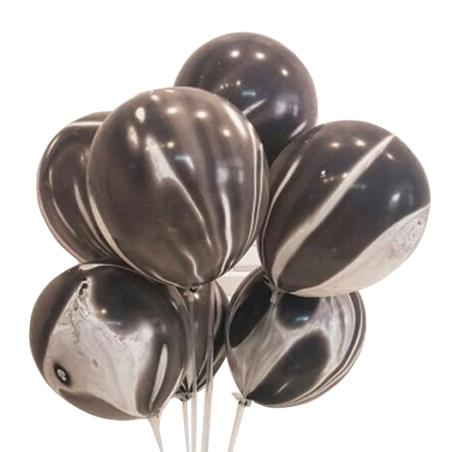 RasuDecor 5Pcs 12”Marble Agate Tie Dye Swirl Latex Balloons Black Rainbow Metallic Air Helium Party Balloons for Birthday Wedding Baby Shower Halloween Christmas Hawaiian Hippie Party Pearlescent Décor #RasuImpex (5Pcs 12"AgateBalloon-Black)