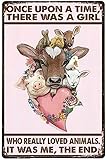 Vintage Floral Animals & Pink Heart Once Upon A Time There Was A Girl Who Really Loved Animals Iron