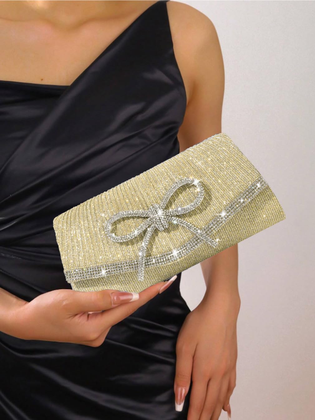 Trisapu Bow Evening Bag Sparkly Clutch Purses for Women Wedding Glitter Rhinestone Party Prom Purse Dressy Clutch Bags