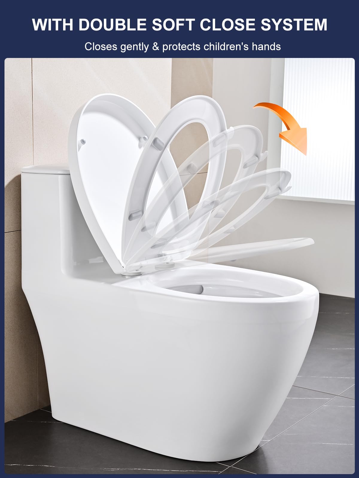Tavoletta WC Universali O Forma, YEAUPE PRO Copriwater, Sedile WC Chiusura Ammortizzata con Sgancio Rapido a un Pulsante, Plastica Facile da Pulire, Bianco, 44,6 x 37,2 x 4,3 cm