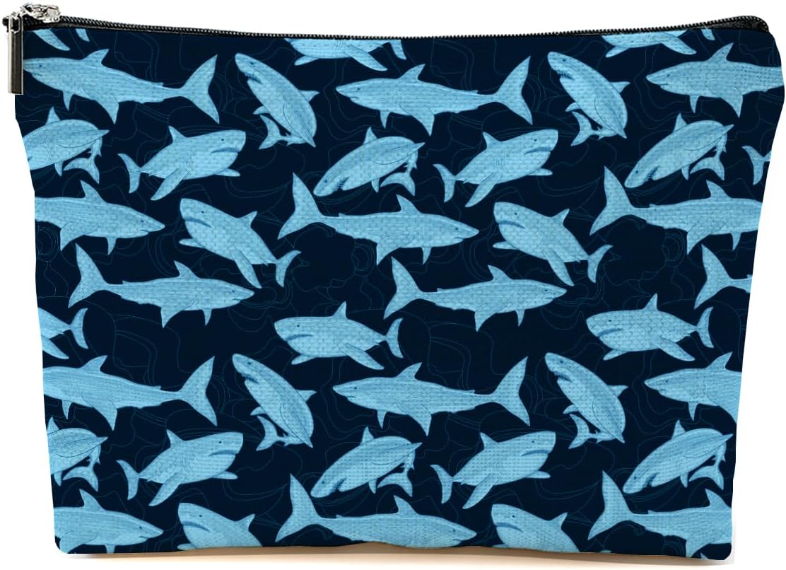 Blue Leaves Cute Shark Makeup Bag Animal Travel Accessories Bag