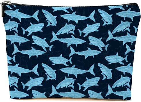 Blue Leaves Cute Shark Makeup Bag Animal Travel Accessories Bag