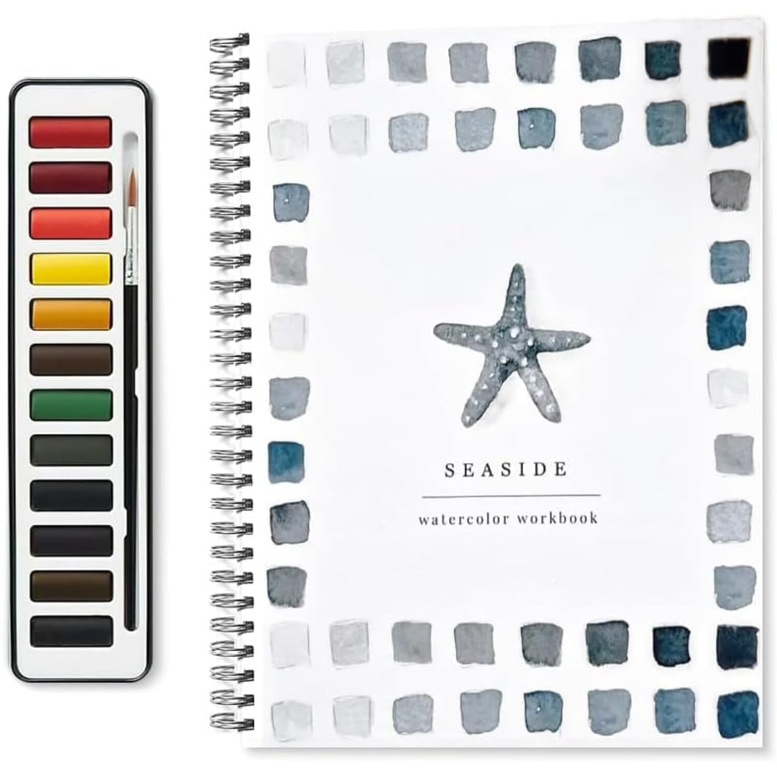 FLLUOUZH Watercolor Workbook for Beginners, 12 Colors Watercolor Paint Set with Paint Brush, Beginner-Friendly Watercolour Workbooks, Art Crafts Painting Kits for Kids, Adults (C)